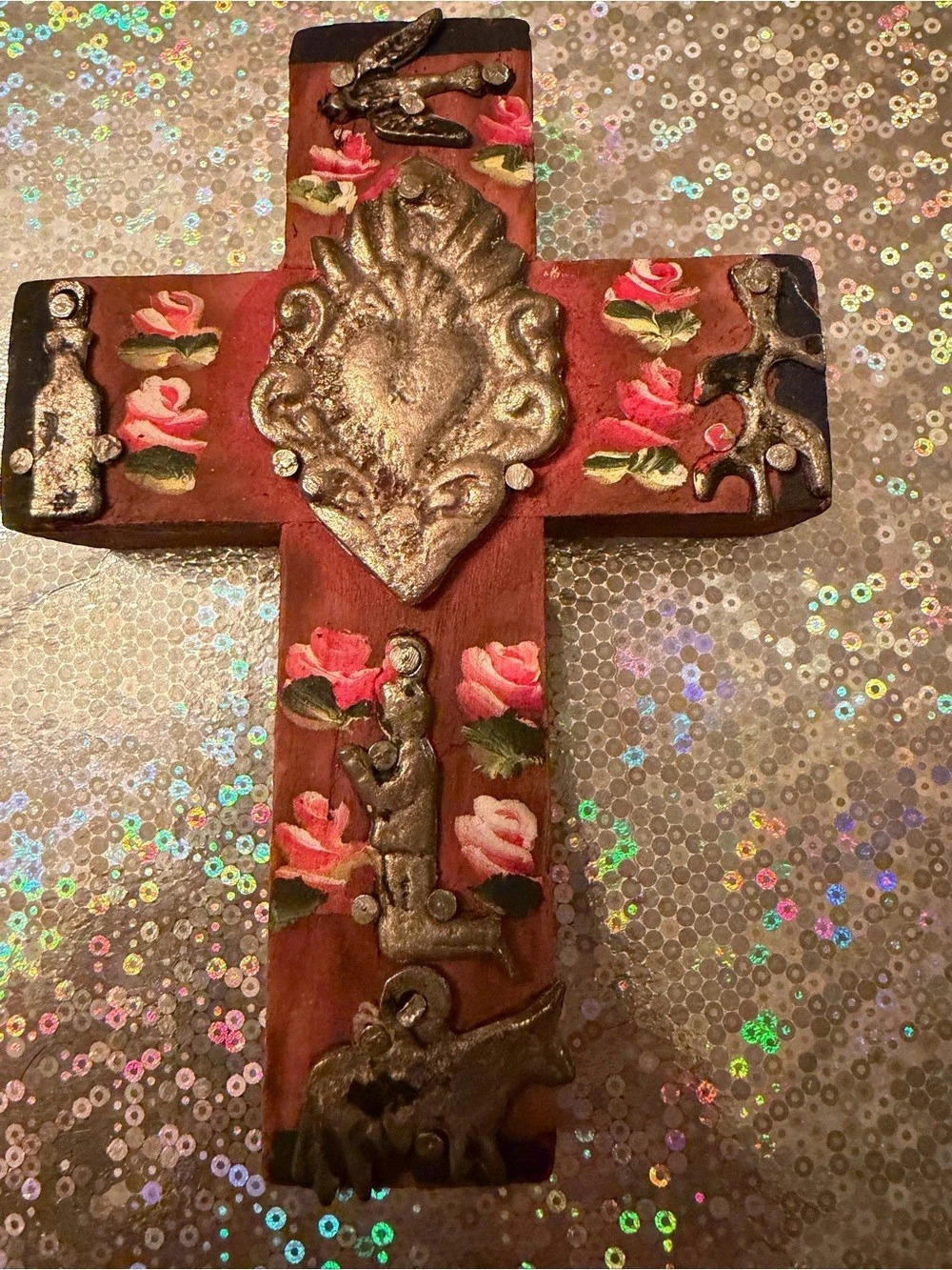 Small Hand painted Floral wooden Cross (Milagritos)